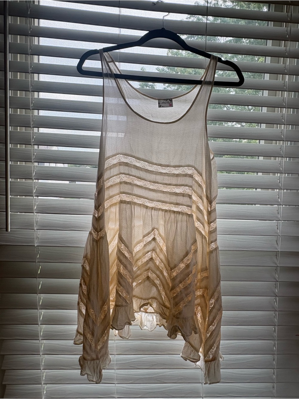 Free People Ivory Sheer Lace Chevron Asymmetrical Tunic